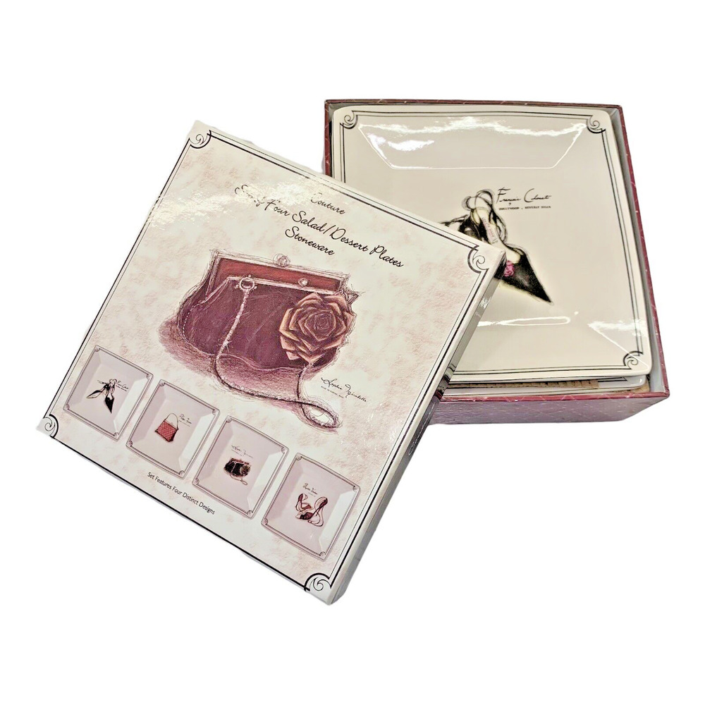 1990’s Sakura Couture Table Art Designer Shoe & Handbag Square Dessert Plate Set